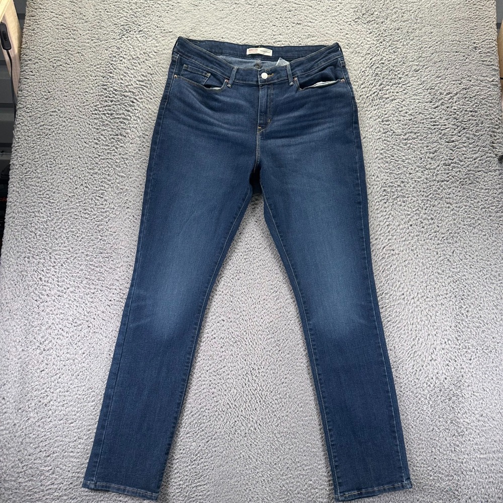 Signature By Levi's Women's 16 Blue Cotton Denim Straight Workwear Stretch Faded